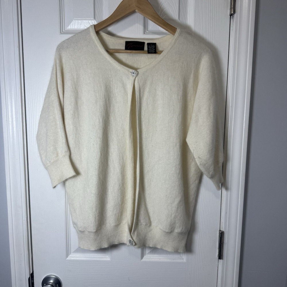 Vintage Torrid Cream White Angora Wool Cardigan Button Front Size 1 1x